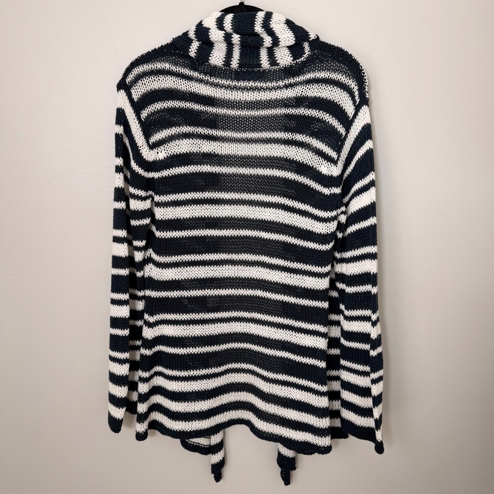 Wooden Ships Coastal Striped Beachy Open Front Cardigan Sweater M/L Navy Stripe‎ - Picture 8 of 12